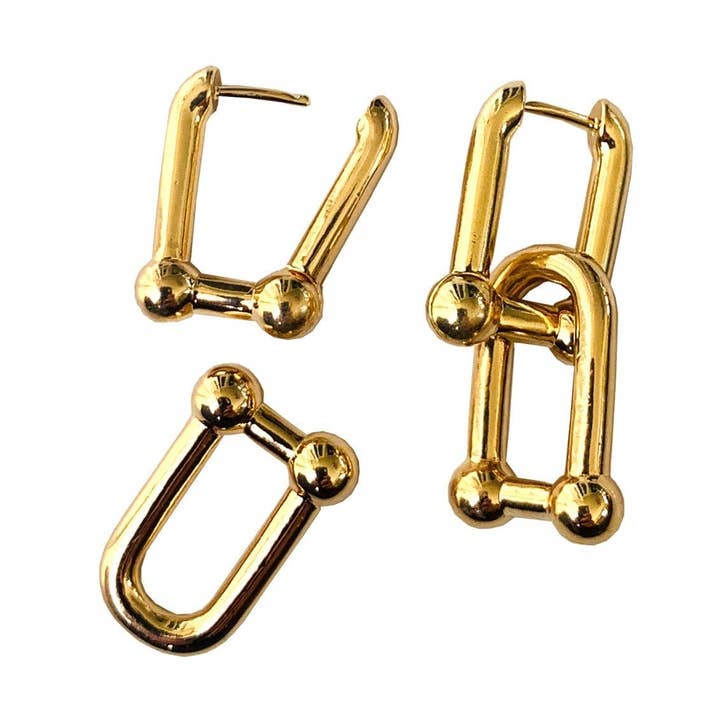 Brincos ADMK de Ouro com Duplo Elo por atacado de ADMK Jewelry