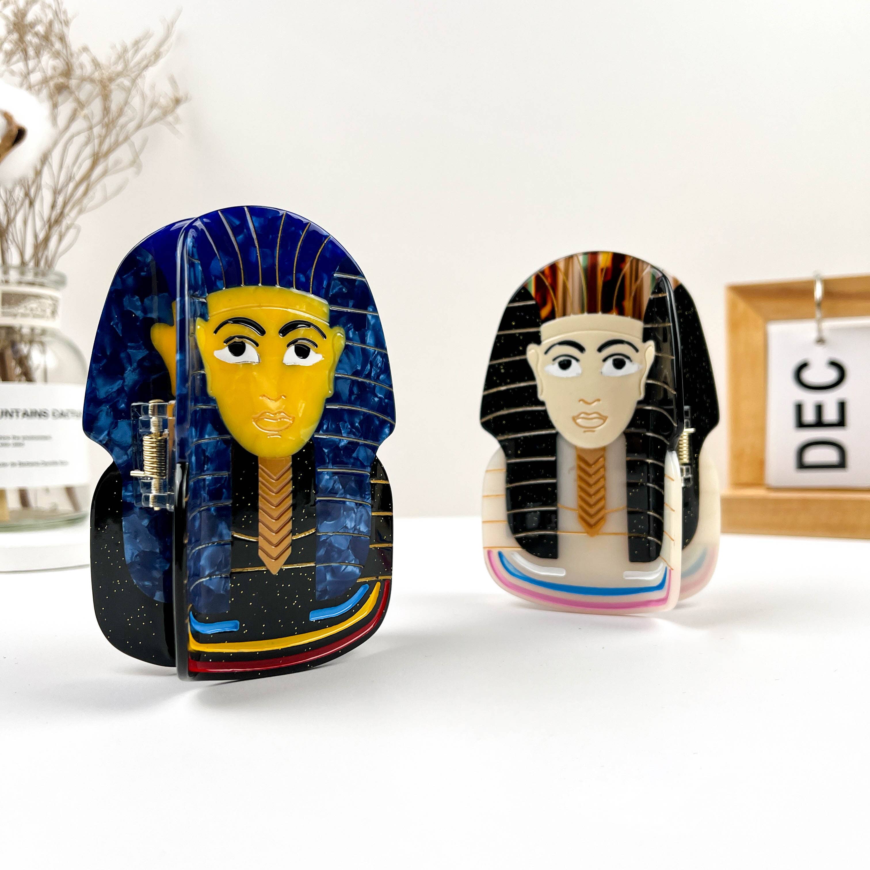 mildstyles - Vente Pince à cheveux – femme - Pince à cheveux en acétate de pharaon égyptien de dessin animé2