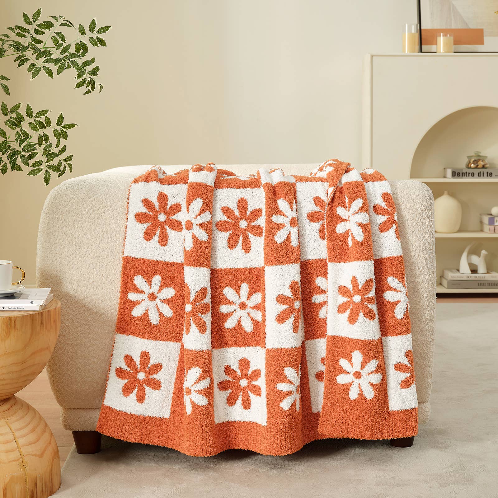 DreamValley - Wholesale Throw Blanket - SS Checkered Floral Throw Blanket Reversible Knitted Throw15