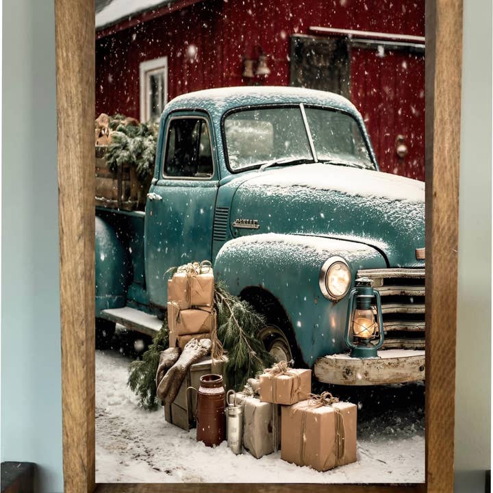 Blue Vintage Truck Farmhouse Sign for wholesale by Stir Crazy Signs