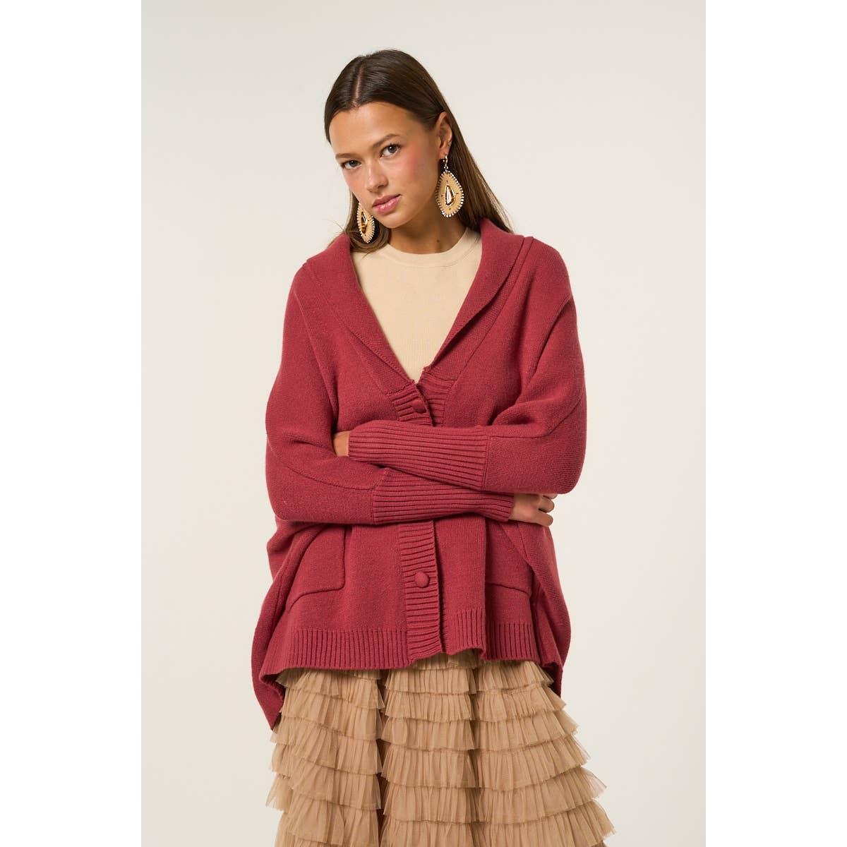 The GREii - Wholesale Cardigan - Women's - Oversized Shawl Collar Sweater Cardigan3