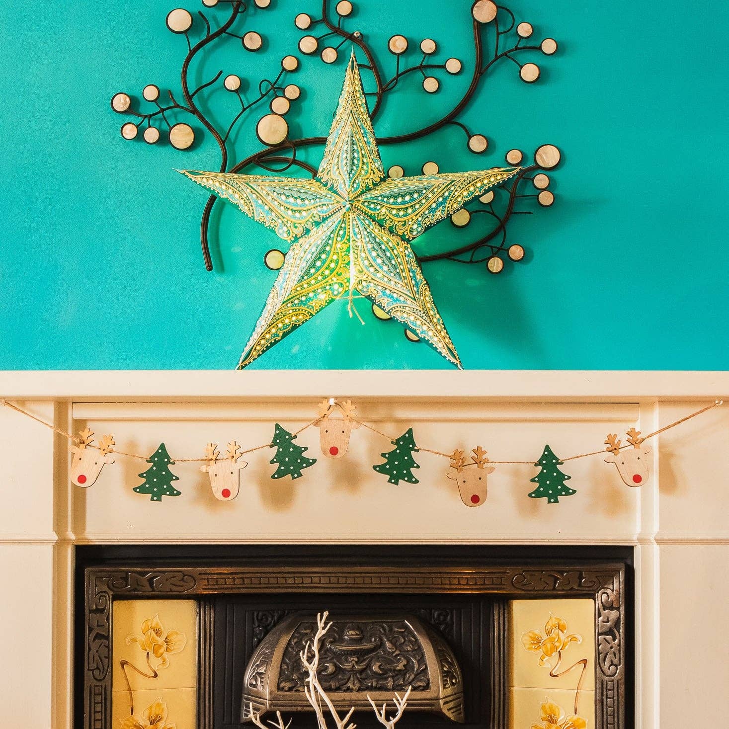 blau Papier-Sternlaterne „Fantasia Chill“ in kühlem Blau für den Großhandel auf Faire1