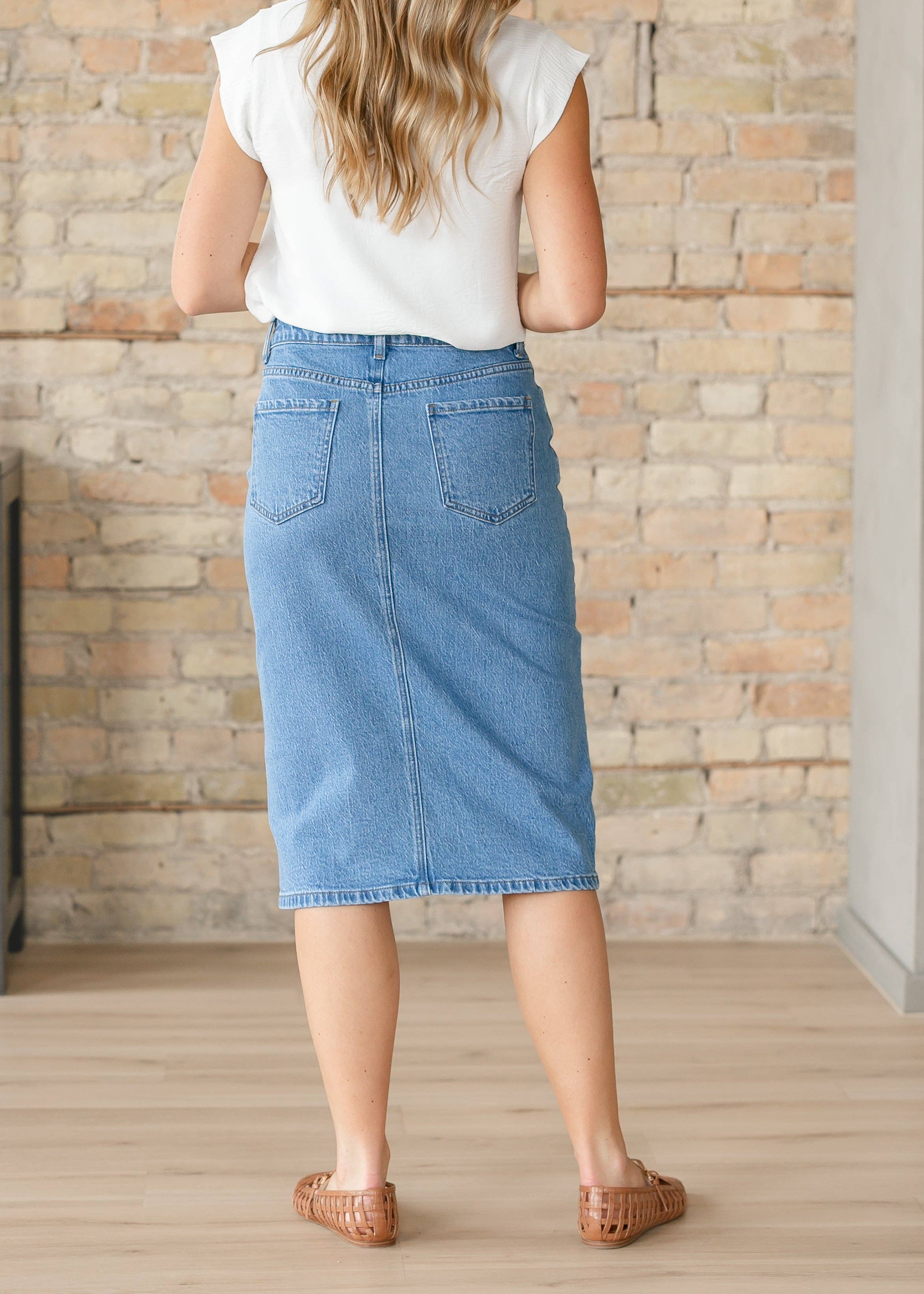 Inherit Clothing Company - Wholesale Skirt - Women's - Remi Denim Classic Wash Midi Skirt3