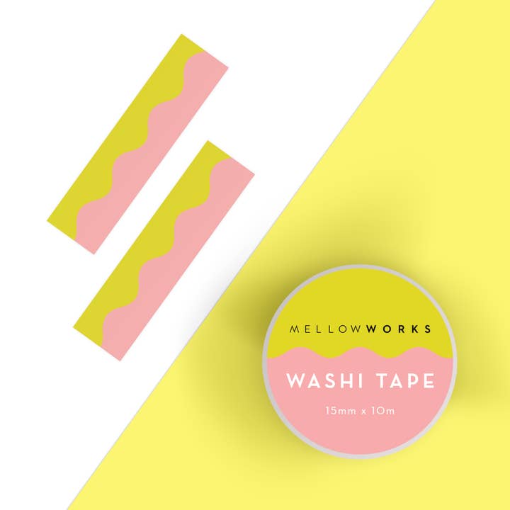 WAVE WASHI TAPE- CHARTREUSE AND PINK for wholesale by MELLOWWORKS