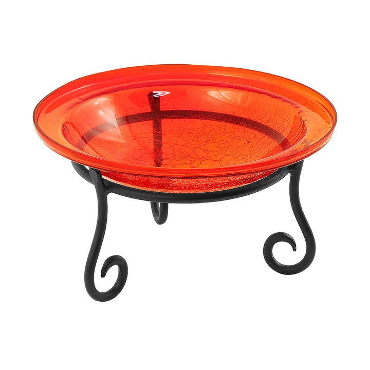 12" Red Crackle Birdbath- Short Stand for wholesale by ACHLA Designs