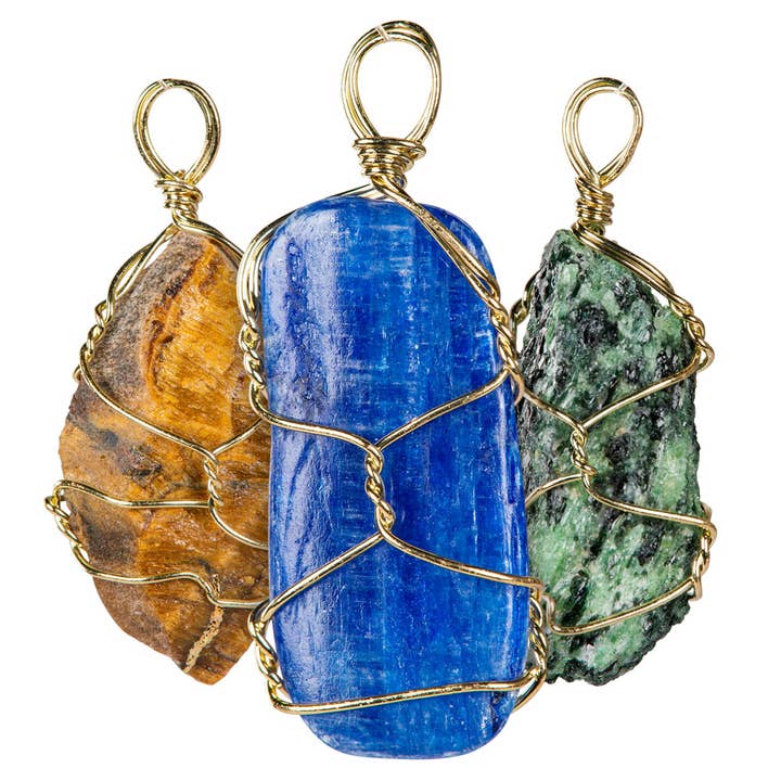 Benjamin International - Wholesale Individual Charm/Pendant - WIRE WRAP ROUGH STONE AND GOLD PENDANTS