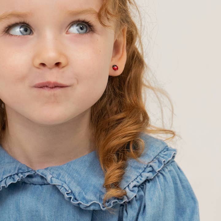 In Season Jewelry - Wholesale Earrings - Kids - 14k Gold Colorful Ladybug Baby / Toddler / Kids Earrings