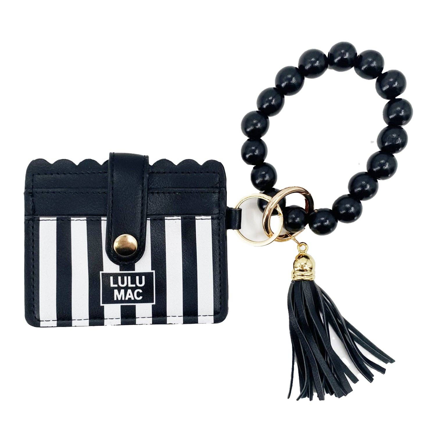 Girlie Girl Originals - Wholesale Wristlet - LM-7311 Beaded Wristlet ID Wallet Black Stripe Darby0