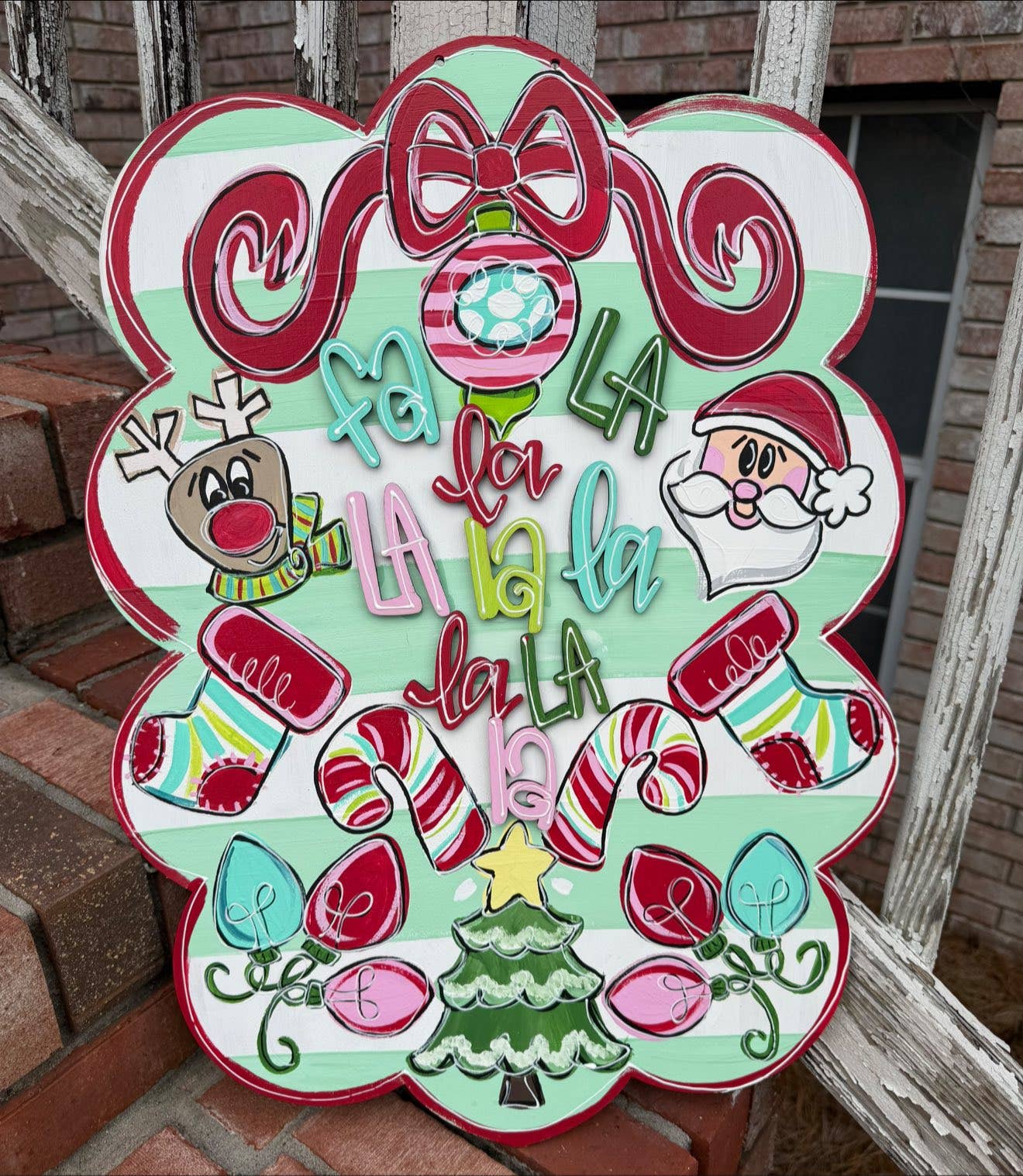 OBX Prep - Wholesale Door Hanger - Fa La La Christmas Door Hanger – Hand Painted Holiday Porch 0