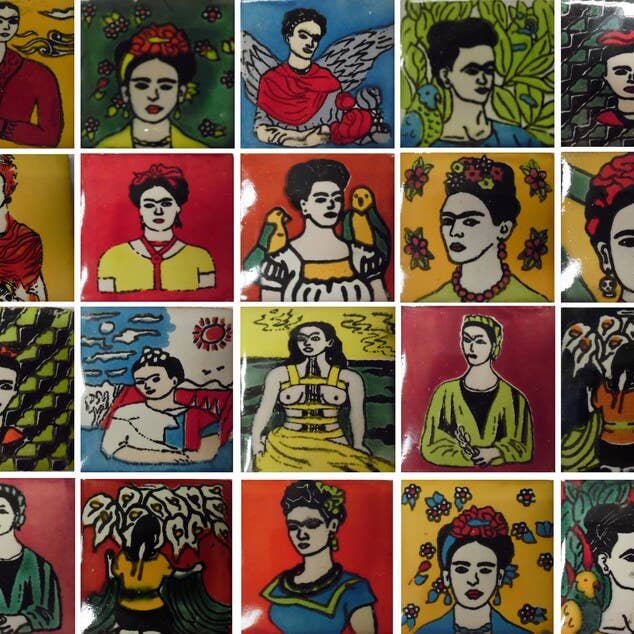 Azulejos de cerámica pintados a mano con temática de Frida Kahlo – 2x2 para venta al por mayor de Talavera Florida
