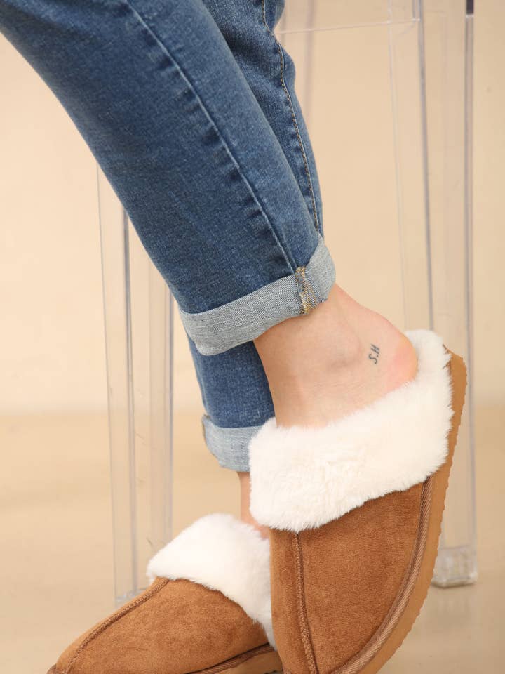 Chestnut Faux Fur Lined Slip-on Slippers for wholesale by No Doubt Shoes