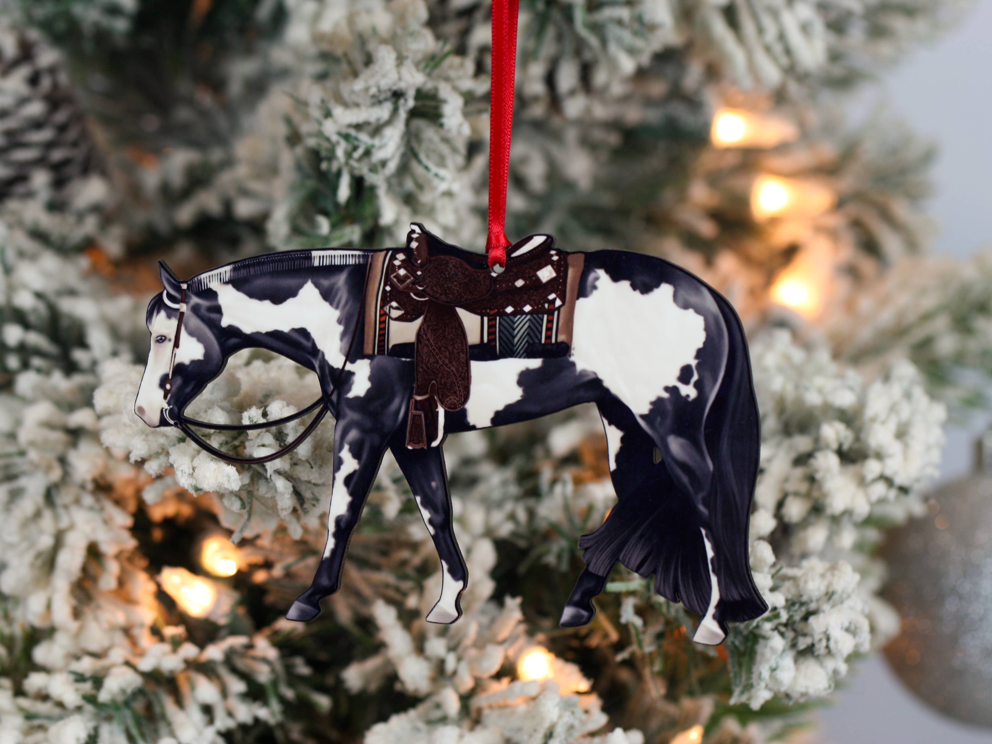 Classy Equine - Wholesale Ornament - Black Tobiano Western Pleasure Horse Ornament - Paint Horse4