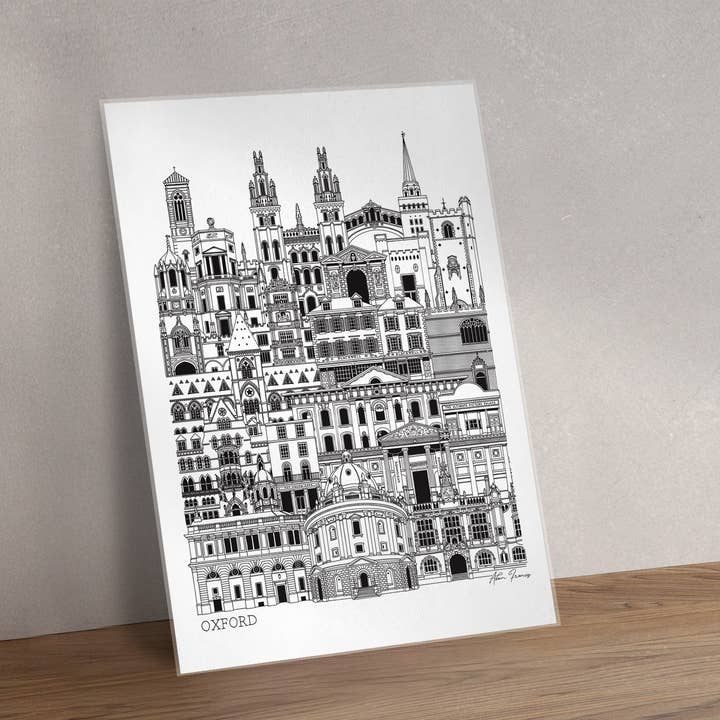 Oxford City Art Print – Iconic University & Historic Buildings Illustration for wholesale by Adam Francis Illustrator