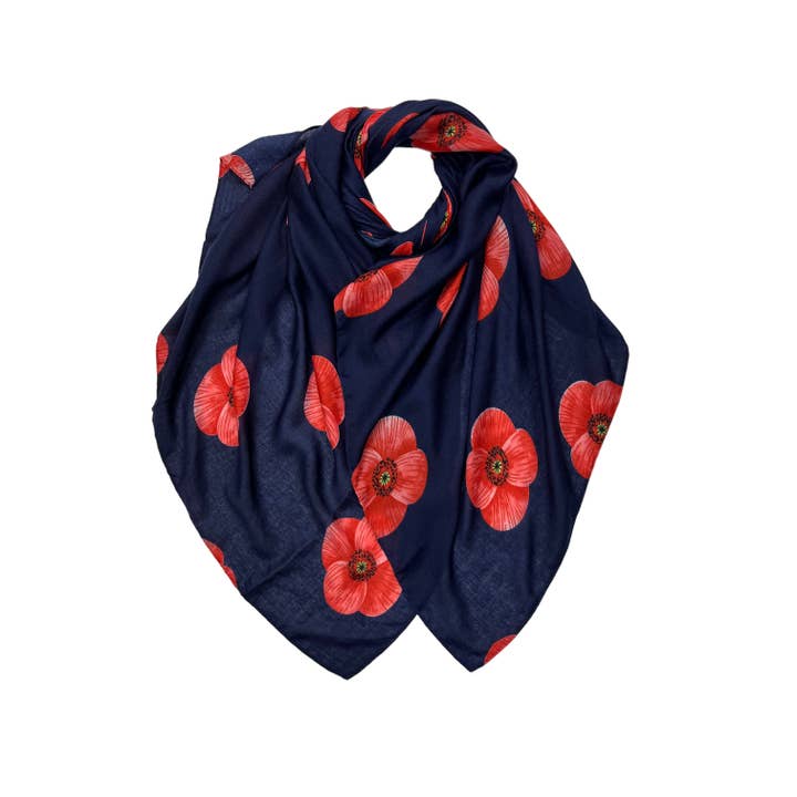 Poppy flower print on lightweight cotton mix scarf for wholesale by London Scarves