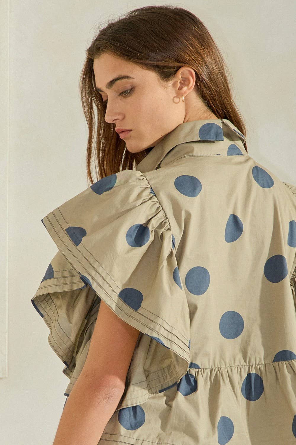 BUCKETLIST INC - Wholesale Blouse - Women's - IT2337 Ruffle Sleeves Pintuck Detail Polka Dot Print top30