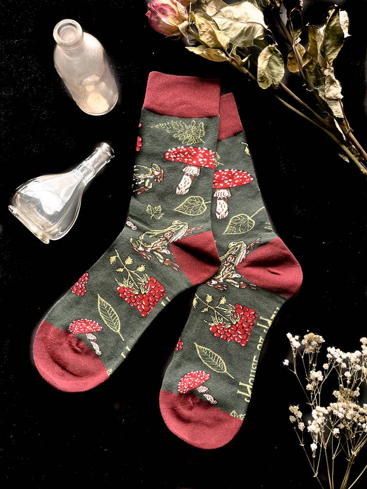 House of Hex - Wholesale Socks - Women's - Forest Dweller Socks | witch | cottagecore | frog Mushr