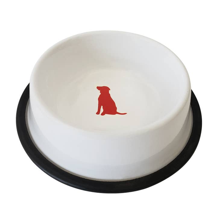 Jojo Modern Pets - Wholesale Pet Bowl - Cat/Dog - Non-Skid Stainless Steel White Bowl With Red Dog Design