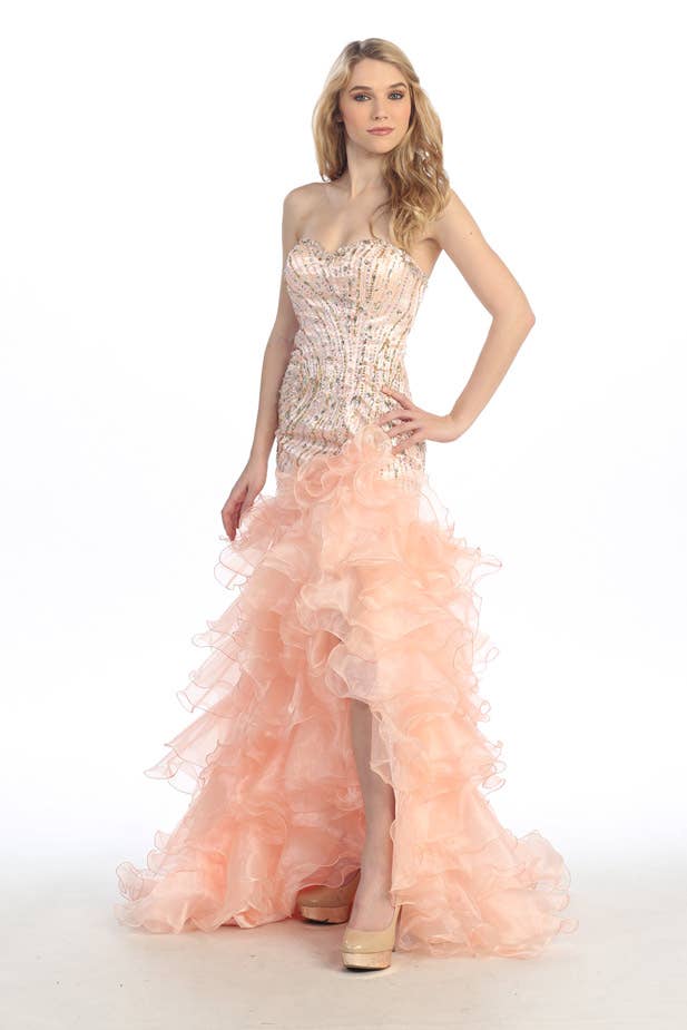 Chicas - Vente Robe de soirée – femme - Robe de bal longue en organza à décolleté cœur avec jupe asymétrique C85157