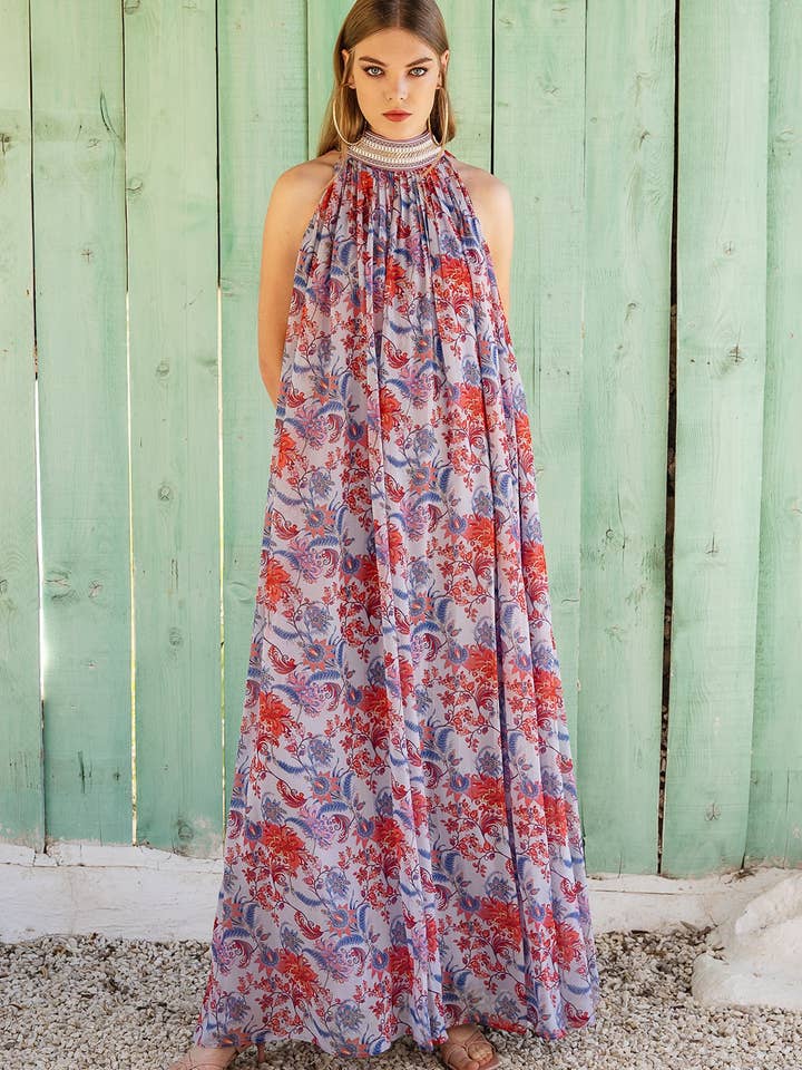 Violetter Maxi mit Blumenmuster für den Großhandel von Pinnacle By Shruti Sancheti