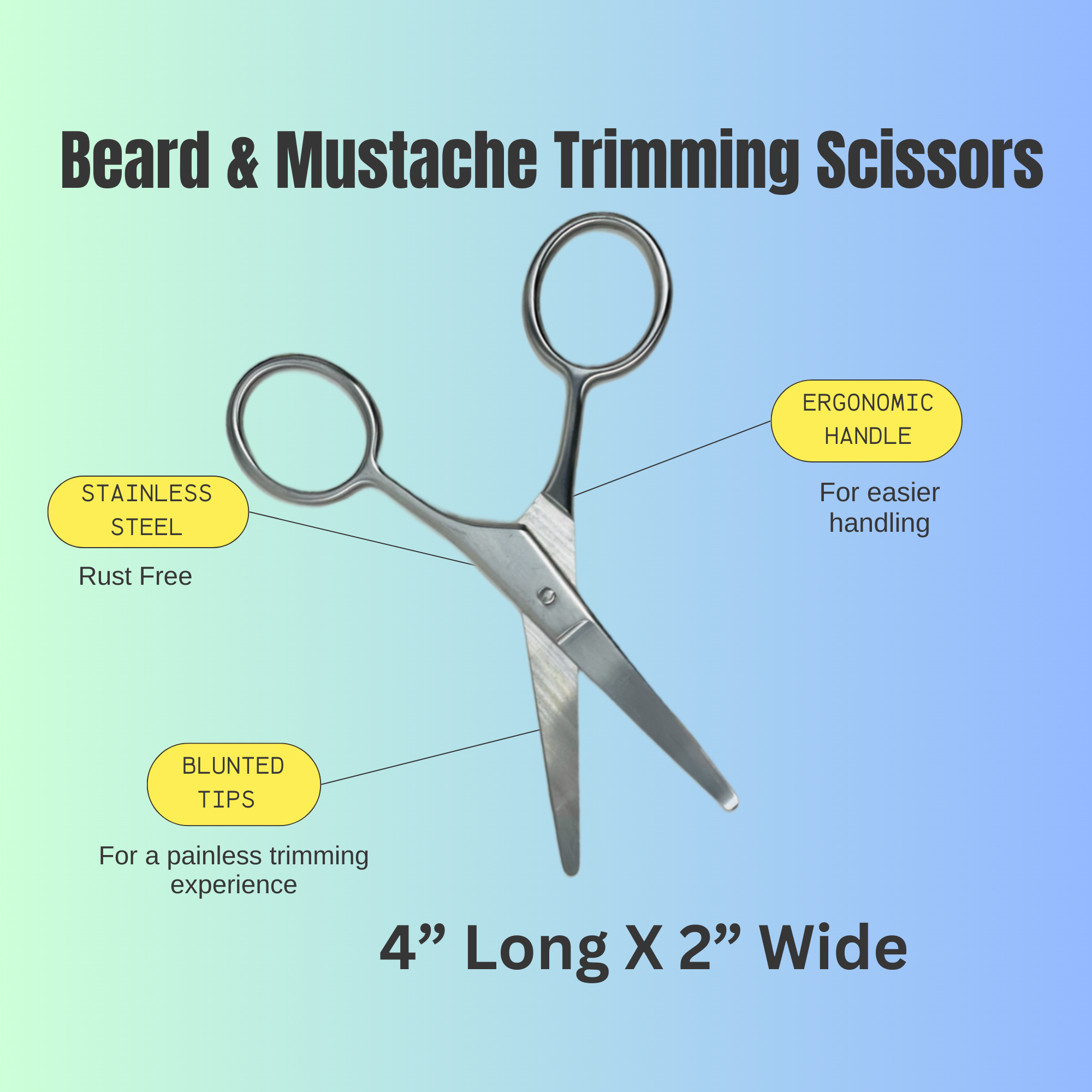 GENTS FINE GROOMING PRODUCTS - Wholesale Hair Scissors - BEARD & MUSTACHE  SCISSORS 4" STAINLESS STEEL & CASE1