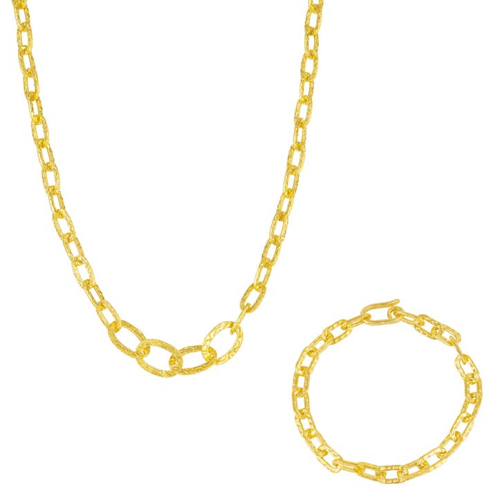 Set Collana e Bracciale a Maglie in Oro Testurizzato Ancient Allure per la vendita all'ingrosso da parte di Mejoma
