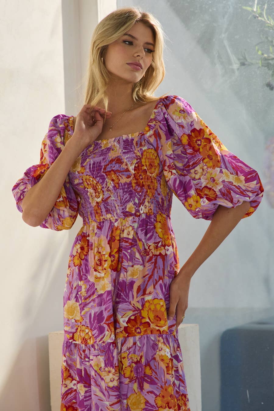 Oddi - Vendita all'ingrosso Vestito - Donna - Maxi abito stampato con manica corta a bolle10