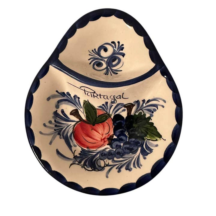 Portugal handmålad keramik – olivskål/bricka med triangelformat kärnhållare – keramisk skål/tallrik/bricka för oliver, såser och sallad för wholesale av Vintage Dreamz