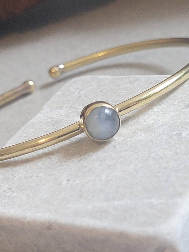 Brass and Labradorite Gold Boho Minimalist Stackable Bangle for wholesale by Laboheme
