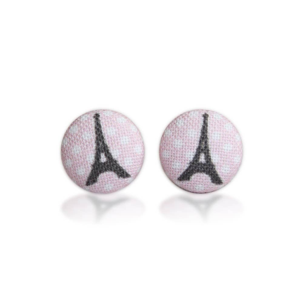 Rachel O's - Wholesale Stud/Post Earrings - Eiffel Tower Fabric Button Earrings7