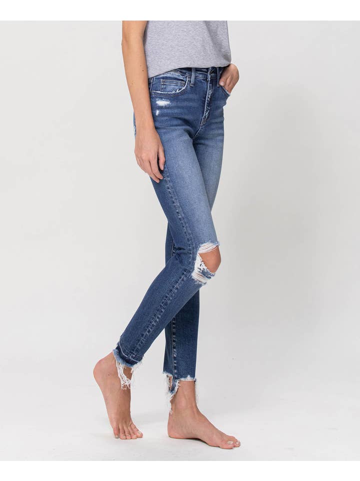 ROMANTIC CHILD HIGH RISE DISTRESSED ANKLE SKINNY JEANS F4422 for wholesale on Faire7