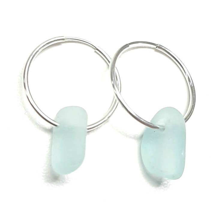 Vero vetro marino, Orecchini a Cerchio, in argento Sterling per la vendita all'ingrosso da parte di West Coast Sea Glass