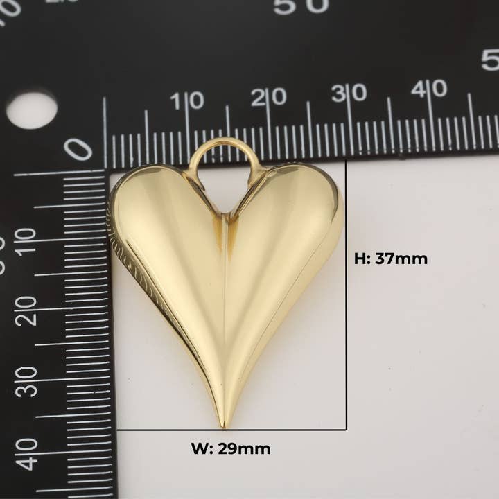 Beads Creation - Wholesale Individual Charm/Pendant - Puffy Heart Charms in Gold Filled and Shiny Silver, CP20265