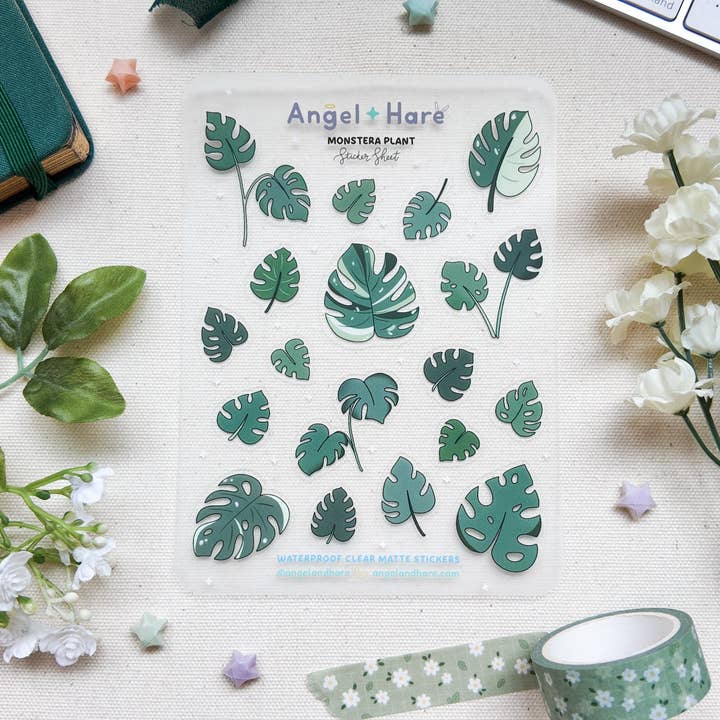 Monstera Waterproof Sticker Sheet for wholesale by Angel + Hare