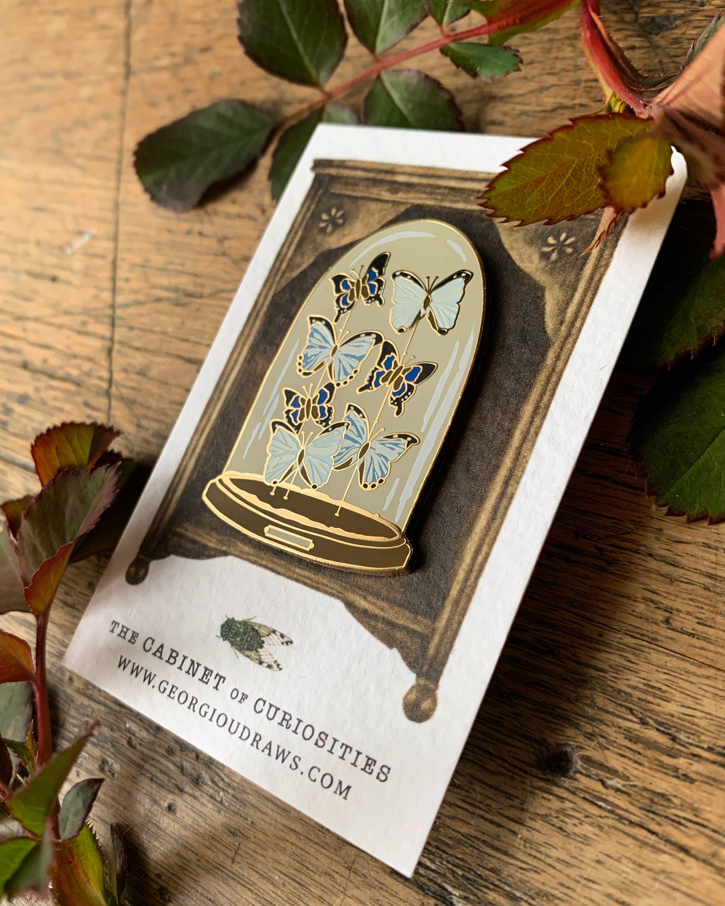 Georgiou Draws - Wholesale Lapel Pin/Button - Victorian Butterfly Dome Entomology Enamel Pin2