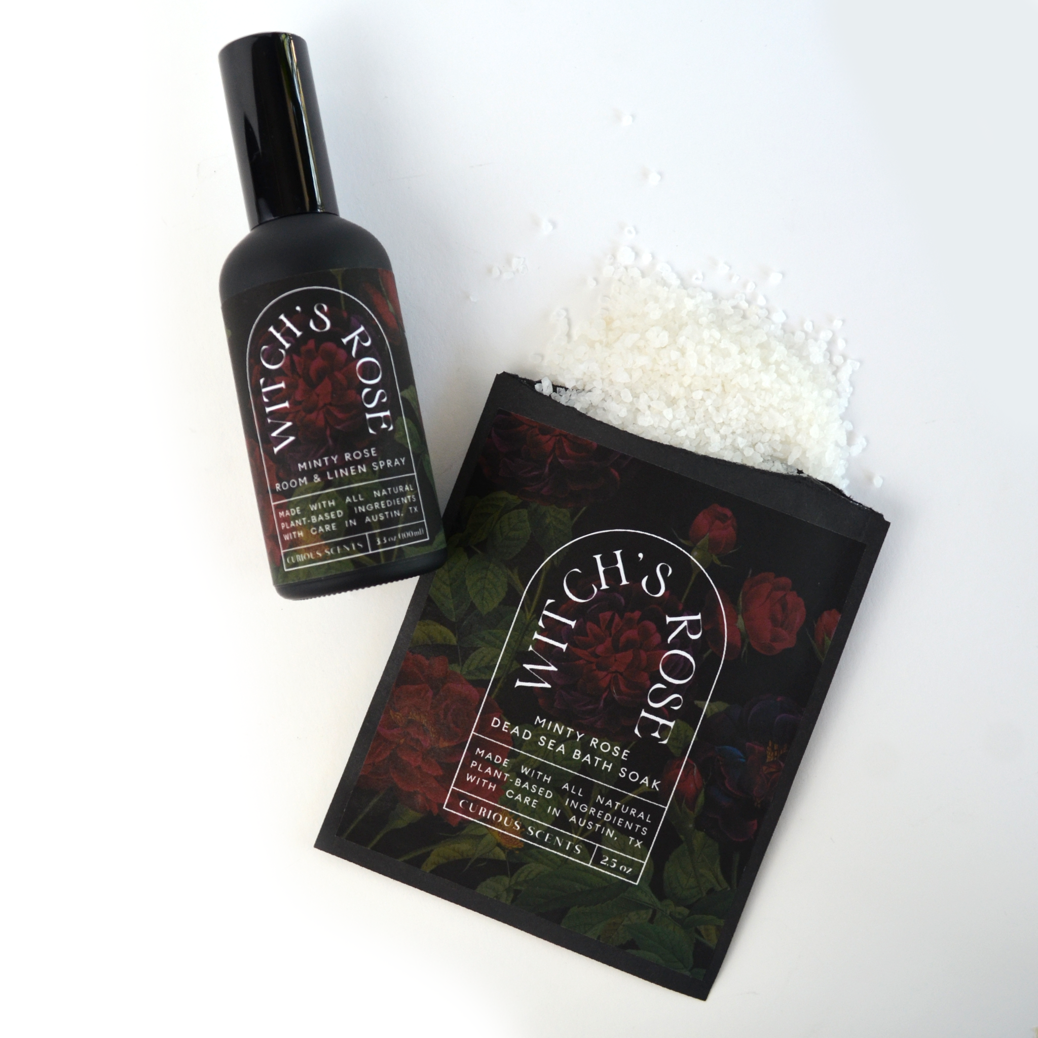 Curious Prints – wholesale Badsalt och skumbad – Häxans Ros Mintig Ros Botanisk Havssalt Badblötläggningspåse3