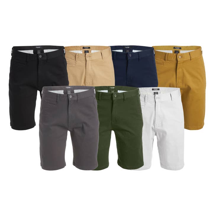 Men's 5-Pocket Flat-Front Slim-Fit Stretch Chino Shorts for wholesale by Galaxy By Harvic