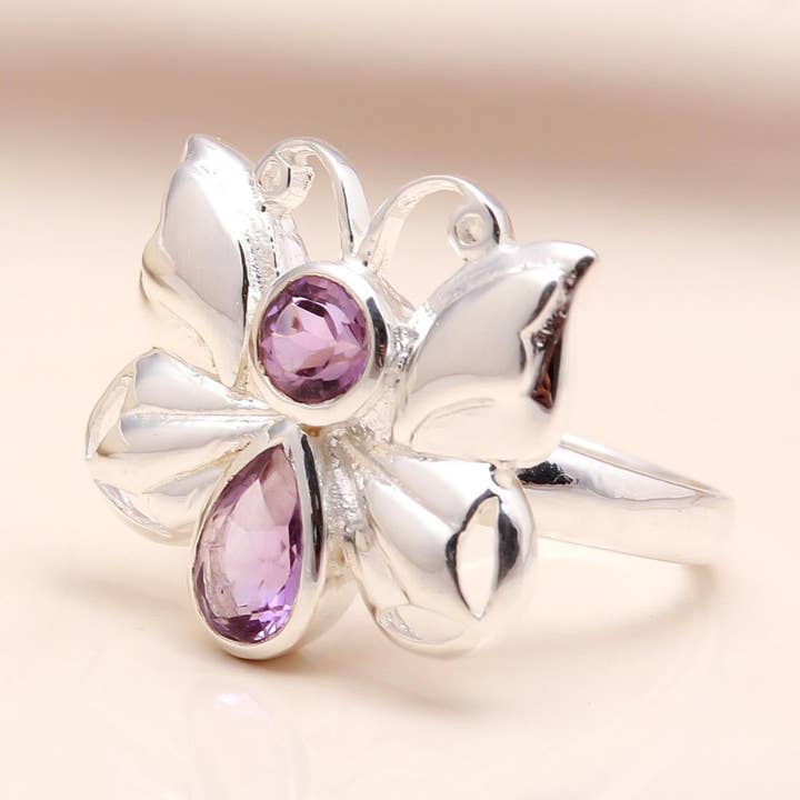 Anel Contemporâneo de Ametista Natural em Prata de Lei 925 por atacado de AG 925 JEWELLERY