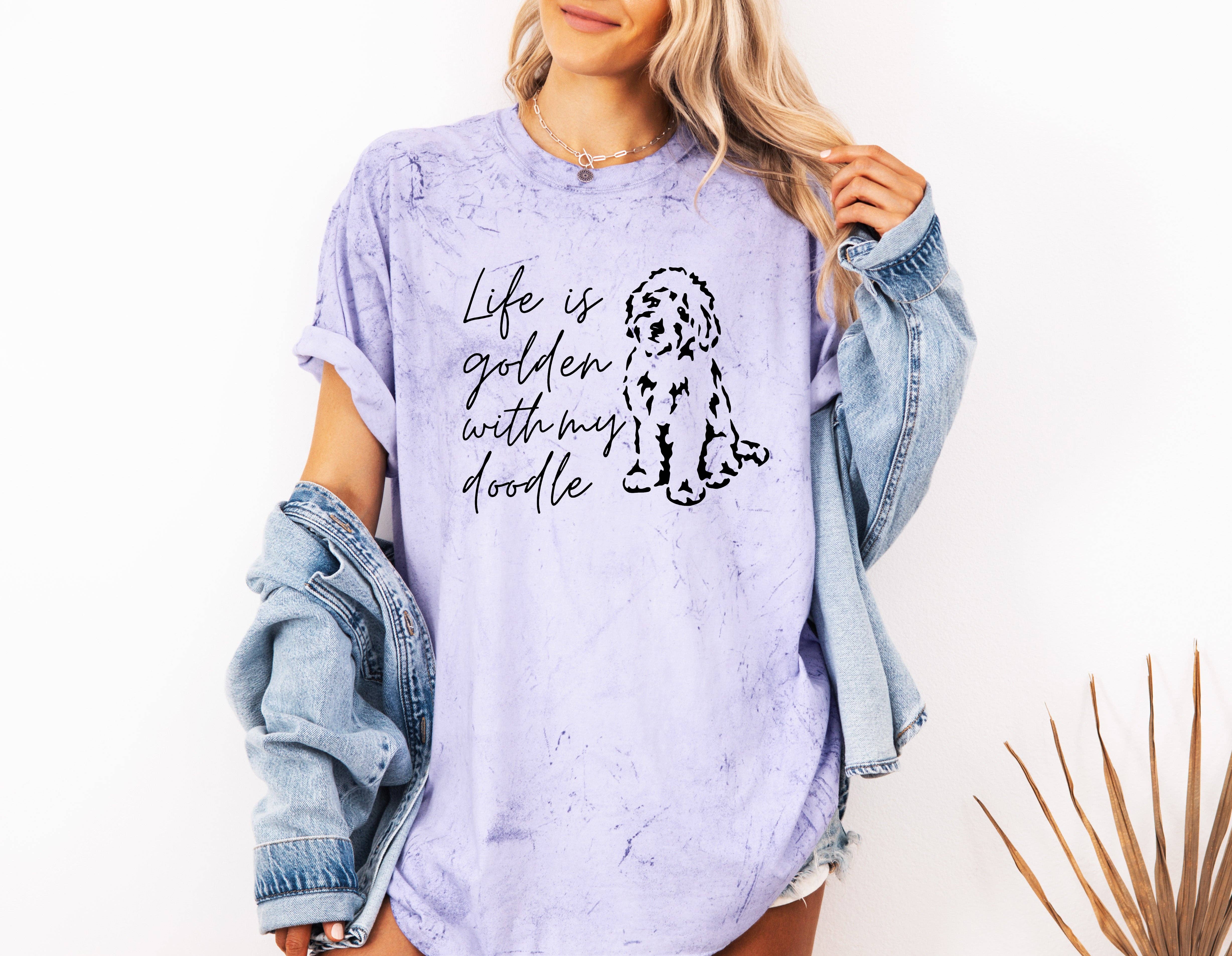 Verita Culture - Wholesale Screen Printed T-Shirt - Women's - Life Is Golden With My Doodle Dog mom Garment Dyed T Shirt16