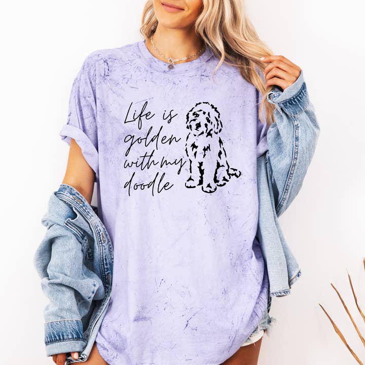 Verita Culture - Wholesale Screen Printed T-Shirt - Women's - Life Is Golden With My Doodle Dog mom Garment Dyed T Shirt16