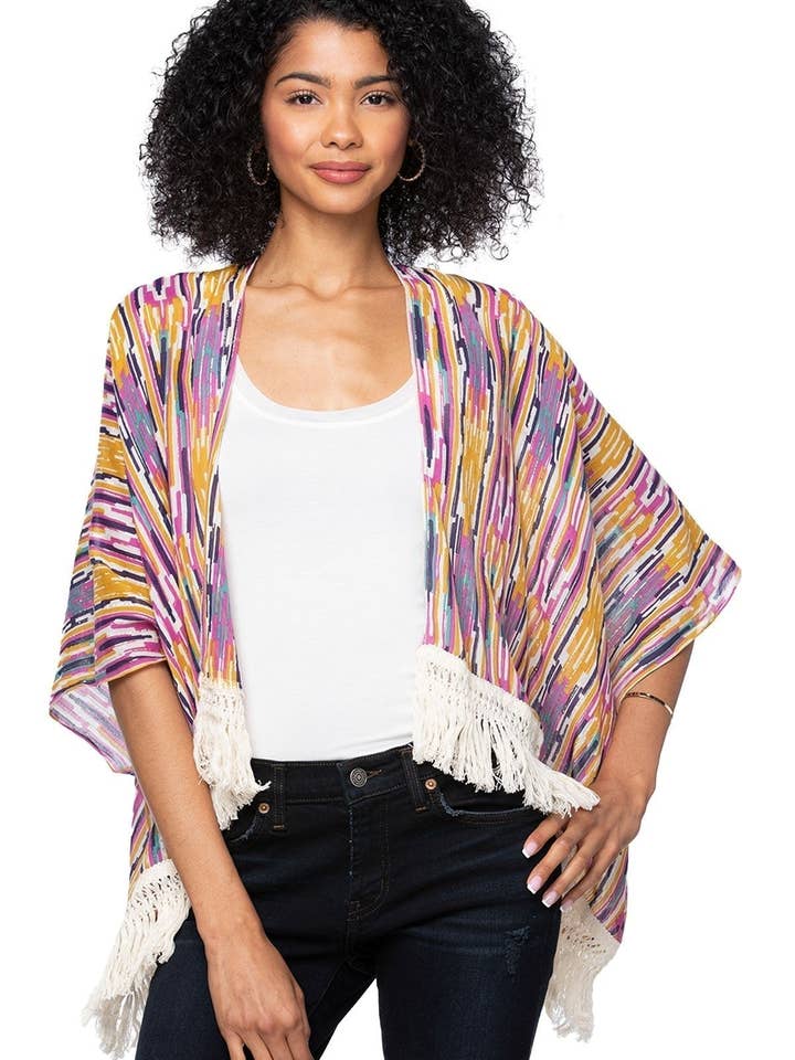 Baumwolle mit Lurex Luxus-Fransenrand Crop-Kimono in Prints für den Großhandel von Pool to Party