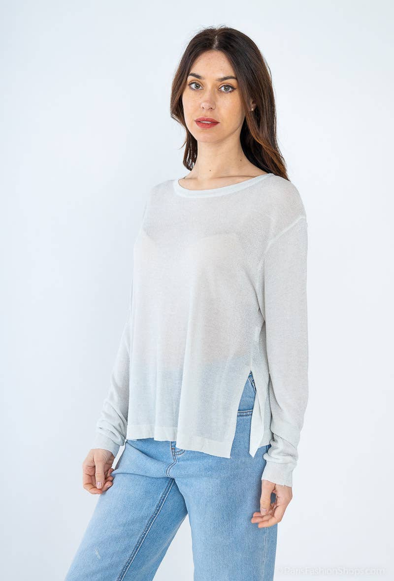 Attrait Paris – Engroshandel Strikket top - Dame – Lurex mesh top med lange ærmer12