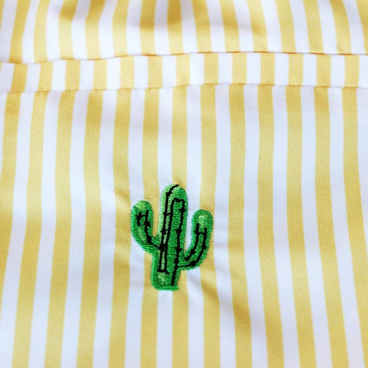 Vendredi - Vente Short de bain – homme - Short de bain homme - Le Piquant rayé jaune broderie cactus2