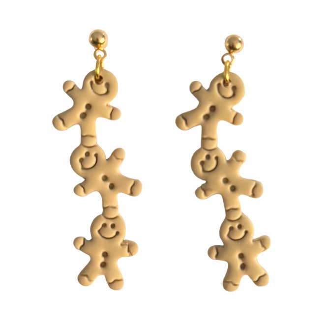 Sweet Tree - Wholesale Dangle Earrings - Gingerbread Trio Earrings | Brown, Winter, Cookies0
