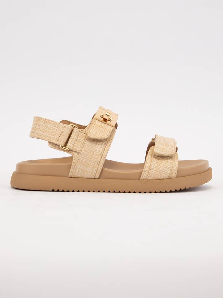 NATURAL RAFFIA COBBER TRENDY GOLDEN BUCKLE STRAP SPORT SANDAL for wholesale on Faire