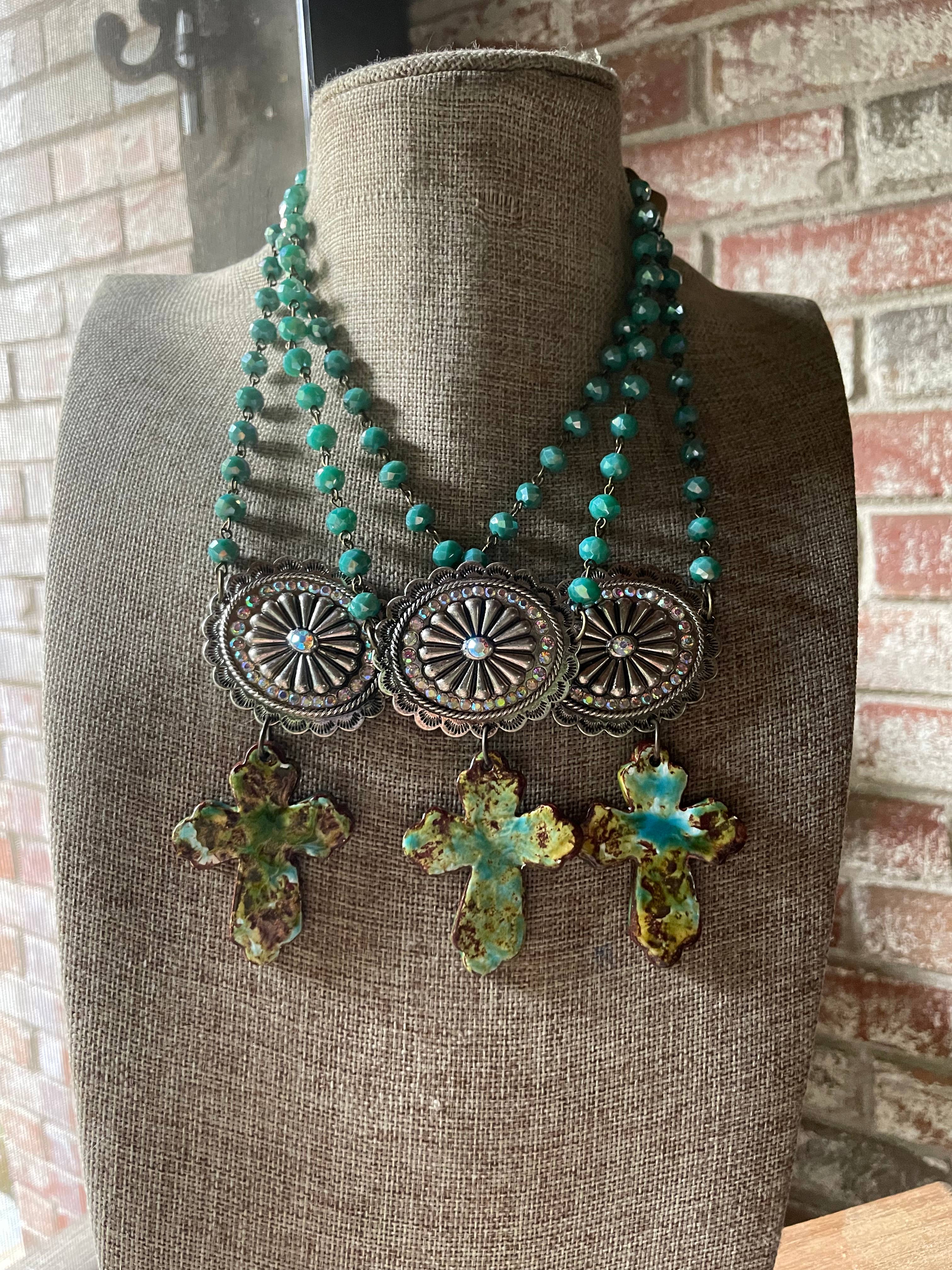 Gypsy South - Wholesale Pendant/Charm Necklace -  Pottery Cross and Concho Necklaces Handmade0