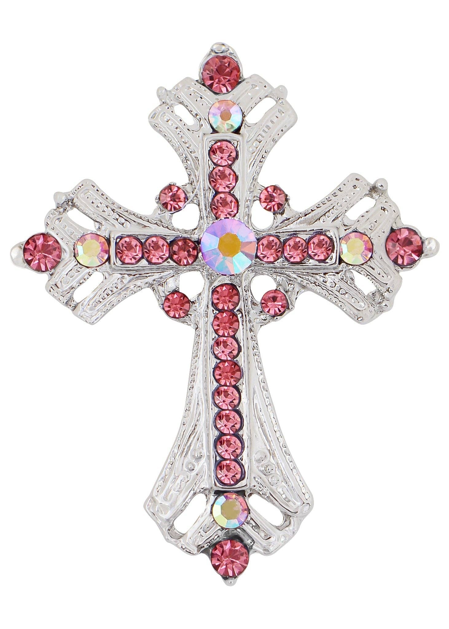 AK Brand - Vendita all'ingrosso Spille - Spilla a forma di croce religiosa argentata con strass43