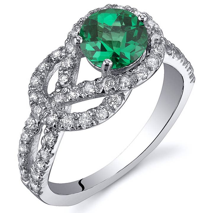 Simulated Emerald Round Cut Sterling Silver Ring Size 6 for wholesale by Peliani