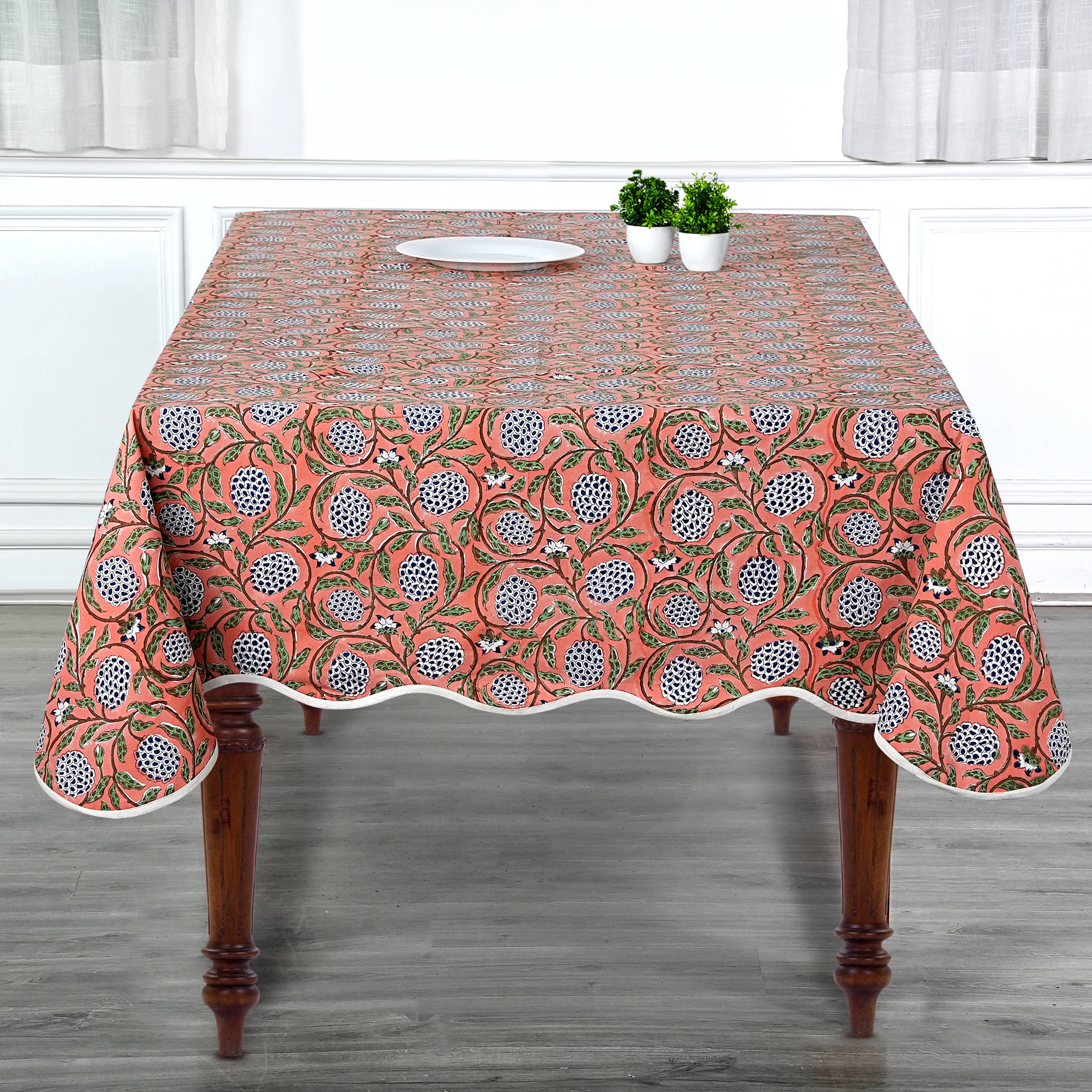 Fabricrush - Wholesale Tablecloth - Dark Salmon Block Printed Piping Tablecloth 100% Cotton   4