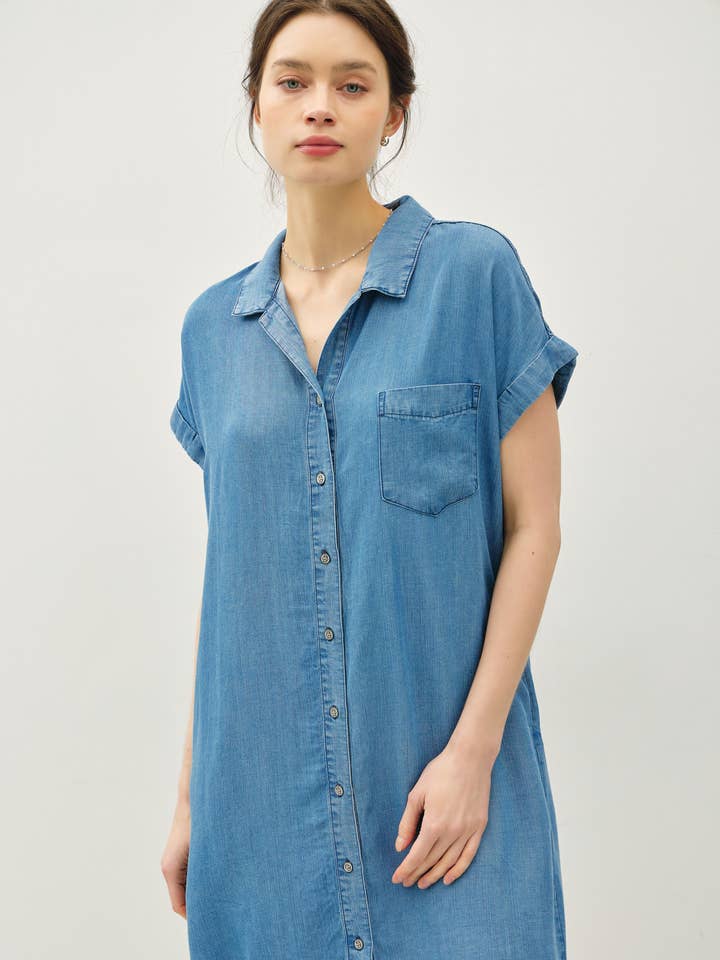 DENIM WASH BUTTON DOWN TENCEL DRESS for wholesale by Be Cool