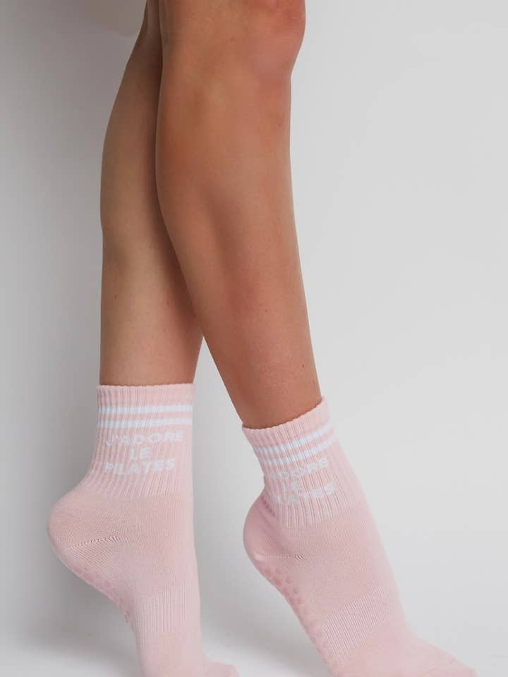 Pink J'ADORE LE PILATES for wholesale on Faire